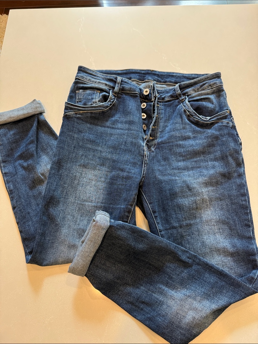 Women's Dark Blue baggy Jeans with Button Fly